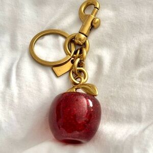 Glittery Red Apple Keychain or bag charm on a matte gold chain brand new Large